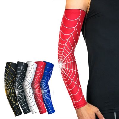 1Pcs Breathable Quick Dry UV Protection Spider web Arm Sleeves Basketball Elbow Pad Fitness Armguards Sports Cycling Arm Warmers Sleeves