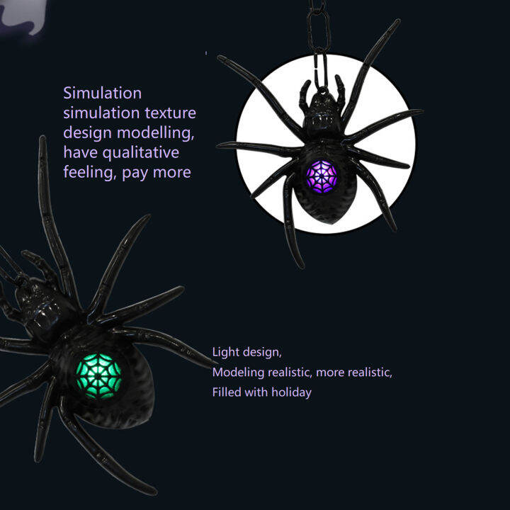 microgood-แมงมุมห้อยฮาโลวีนสีสันสดใสเรืองแสงน่ากลัวใช้แบตเตอรี่เหมือนจริงแมงมุมของเล่นปาร์ตี้ของขวัญอุปกรณ์ตกแต่ง