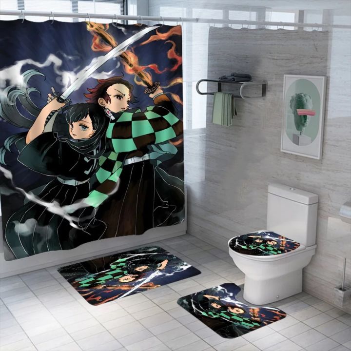 japanese-anime-shower-curtain-demon-slayer-3d-print-bath-set-cartoon-pattern-screen-cover-kawaii-loli-girl-bath-ready-for-kids