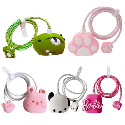 Cartoon Charger Protector 4PCS Anti-breaking Girl Doll Data Cable Case for Apple Portable Charger Head Protection Cover supple