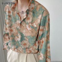 SUPEEON丨เสื้อพิมพ์ลายวินเทจสำหรับทั้งหญิงและชายเสื้อแขนยาวคู่หลวม