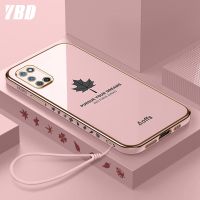 YBD เคสโทรศัพท์เคลือบขอบตรงสำหรับ OPPO A52 A92,เคสป้องกันกล้องที่แม่นยำฝาครอบลายใบเมเปิ้ลพร้อมสายคล้องฟรี