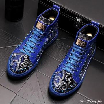 Men's Spikes Embroidery High Top Punk Rock Sneakers Shoes Flats