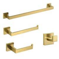 【hot】 Brushed Gold Hardware Set Robe Rail Bar Rack Shelf Tissue Paper Holder Accessories