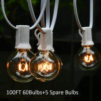 Garland 100FT 30.48M 60Bulbs+5 Spare Bulbs White G40 String Light Tungsten Decor For Home Garden Gard Party Wedding Beads