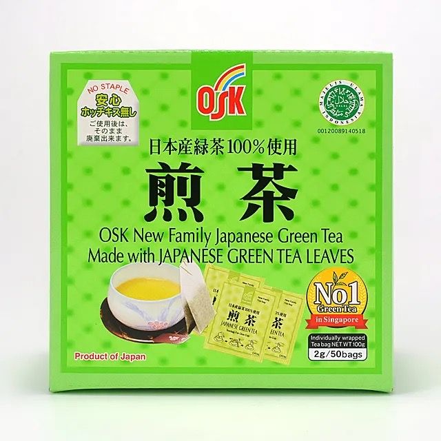 ชาเขียวสูตรต้นตำหรับญี่ปุ่น-osk-new-family-japanese-green-tea-2g-50bags