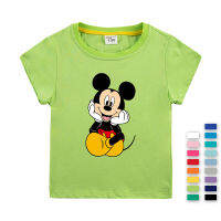 Mickeys ชายแขนสั้นเสื้อยืดสาว O-คอ Tee 2022ใหม่สไตล์เกาหลีเด็กชายและเด็กหญิงผ้าฝ้ายท็อปส์ที่มีครึ่งแขนบาง