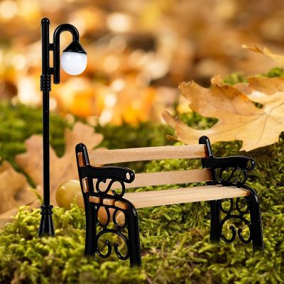 Wooden Park Bench Street Lamp Micro Landscape Figurines Doll House Furniture Miniature Decors Toy DIY Craft for Home Decoration