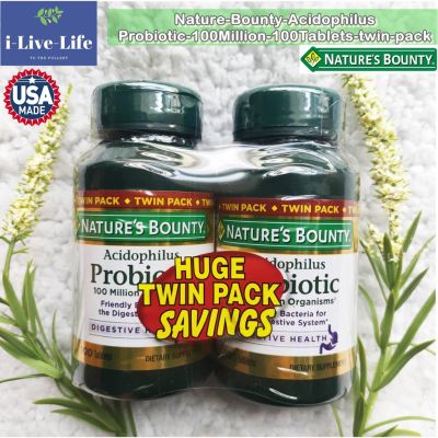 47% OFF ราคา Sale!! EXP: 04/2023 Set 2 กระปุก โปรไบโอติก Acidophilus Probiotic Twin Pack 100 Tablets Each - Natures Bounty