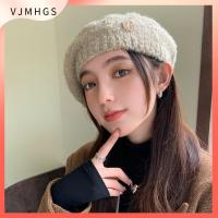 VJMHGS หนาขึ้น หมวกถักนิตติ้ง กันลม ป้องกันหู หมวกอุ่นๆ ของใหม่ ตุ๊กตาผ้าพลัฌ หมวกเบเร่ต์ ฤดูใบไม้ร่วงและฤดูหนาว