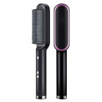 Pink Hair Straightener Brush Hair Straightener &amp; Curler 5 Temp Settings Anti-Scald Hot Comb Professional Iron Hair Styler Tool