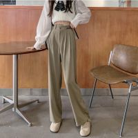 46851 Semi-Elastic Waist Straight Loose Suit Trousers Women