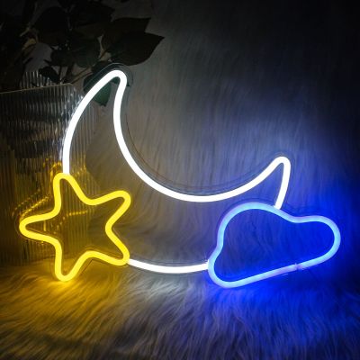 Moon Star LED Neon Sign Wall Decor Light Art for Bedroom Kids Room Living Room Party Wedding Decoration Gifts Neon Light USB