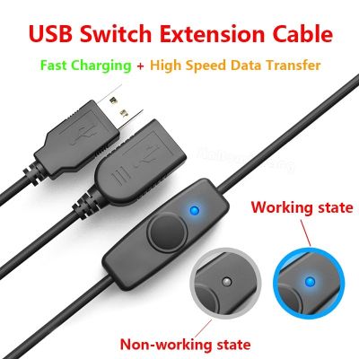 USB 2.0 Kabel Ekstensi USB Kabel Ekstensi USB 0.5/1M Sinkronisasi Data dengan Sakelar ON-OFF Indikator LED untuk Pengisi Daya Pi PC USB Kipas Lampu LED