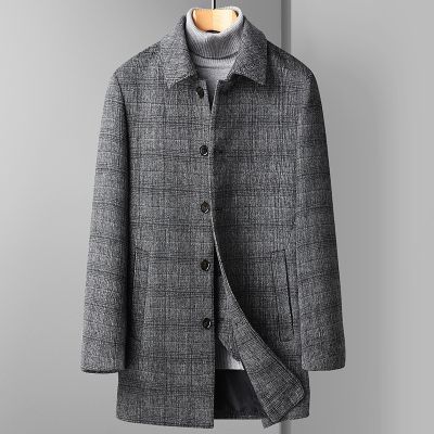 [COD] and winter woolen coat down liner mens mid-length thickened middle-aged dad lapel