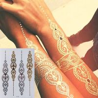 【YF】 Body Art Painting Tattoo Stickers Glitter Metal Gold Silver Temporary Flash Disposable Indians Tattoos