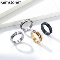 Kemstone สแตนเลสหมุนได้แหวนชุบทองเงิน Rune สีดำสำหรับเครื่องประดับของผู้ชาย