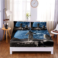 Astronaut Digital Printed 3pc Polyester Fitted Sheet Mattress Cover Four Corners with Elastic Band Bed Sheet Pillowcases