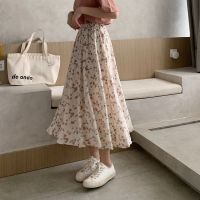 【CC】✐﹉  Floral Print A-line Pleated Skirts 2023 Korean Skirt Streetwear Drawstring Elastic Waist