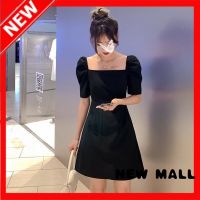 NEW MALL Dress For Women Plus-Size French Square Neck Puff Sleeves Slim Fashion Dress