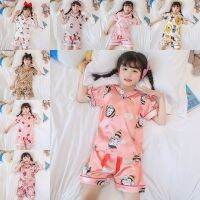 Girls Summer Ice Silk Short-Sleeved Pajamas Baby Girls Cartoon Cute Summer Breathable Sleepwear Suits