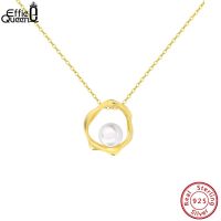 EFFIE QUEEN Elegant 14K Gold Twisted Circle Necklace 925 Sterling Silver Natural Pearl Pendant Necklace For Women Jewelry GPN44