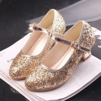 【hot】☌  2023 New Brand Sequin Design Fashion Heel Show Hosting Childrens Leather Shoes