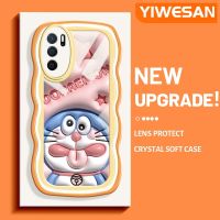 YIWESAN เคสสำหรับ OPPO เคส A16 A54s A16s ลายการ์ตูนดาวโดราเอมอนสีชมพูขอบคลื่นเคสมือถือกันกระแทกแบบใสนิ่มเคสโปร่งใสลายกล้องถ่ายรูปที่สร้างสรรค์ซิลิกาเจลฝาครอบป้องกัน