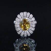 Natural Zircon Diamond Ring แหวนเพชรพลอยเซอร์คอน พลอยเพทายสีเหลืองสด เนื้อสะอาดมาก ประดับเพชรแทน้ำ94-95 ตัวเรือนเป็นทองขาว18k