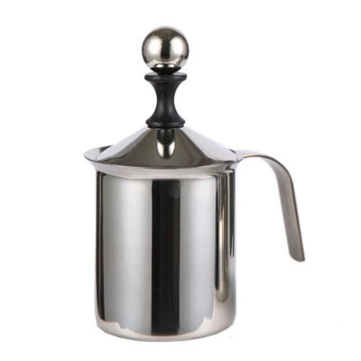 ถ้วยปั๊มฟองนม สแตนเลส400ml ที่ตีฟองนม ที่ปั๊มฟองนม 400ML Home Stainless Steel Manual Milk Frother Double Mesh Cappuccino Coffee Foamer Creamer Foam Pitcher with Handle and Lid