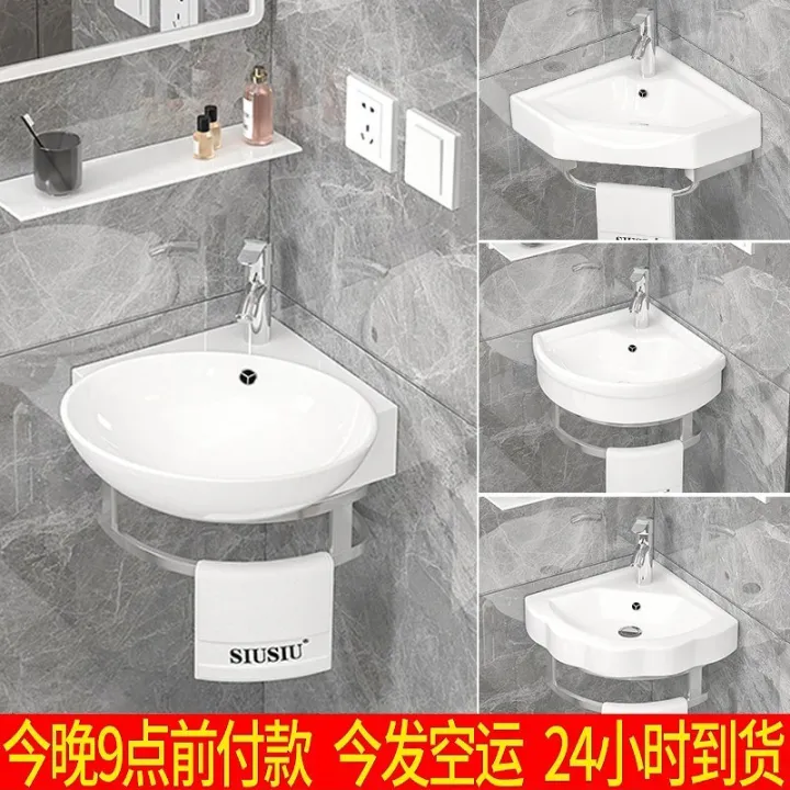 Stainless steel bracket wallmounted ceramic triangular corner wash