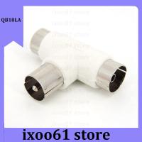 ixoo61 store T Type 2 Way TV Splitter Aerial Coaxial Cable TV Male Plug to 2x Female Jack Antenna Connectors Adapters White