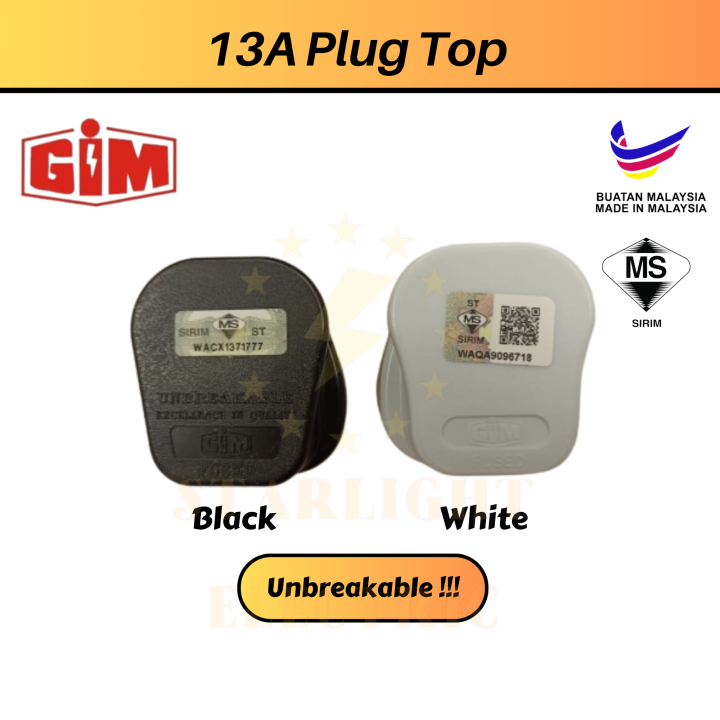 GIM 13A Plug Top & 3 Pin Plug Style UK Design [White/Black] Safety