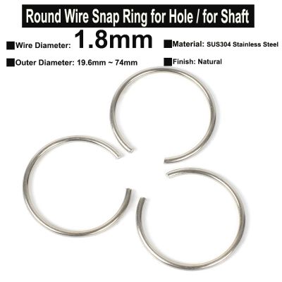 {Haotao Hardware} แหวนสแน็ป SUS304 Φ1.8mm เหล็กสแตนเลสกลมขนาดเส้นผ่านศูนย์กลางลวด10ชิ้นสำหรับรูยึดวงกลมด้าม OD 19.6มม. 74มม.