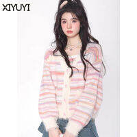 XIYUYI เสื้อโค้ทเสื้อสเวตเตอร์ถักสตรีถักลายทาง,เสื้อโค้ทขนสัตว์หลวมใส่สบายมีกลิ่นหอม