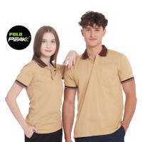 เสื้อโปโลสีกากี ปกน้ำตาลริ้วท็อปดายเทา polopeak