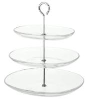 KVITTERA Serving stand, three tiers, clear glass/stainless steel (ควิทเทียร่า จานเสิร์ฟ 3 ชั้น, แก้วใส/สแตนเลส)