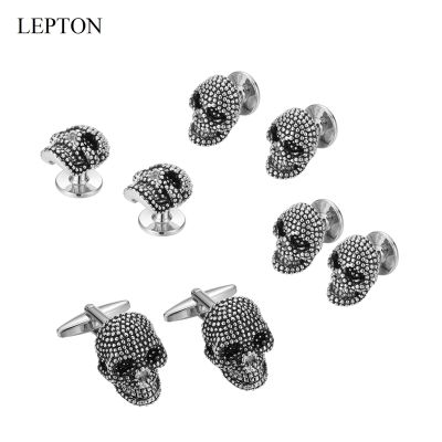 LEPTON Skull Cufflinks Tuxedo StudsชุดสำหรับชายLepton Vintage Skeleton Cufflink Collar Studs Cuff Linksผู้ชายที่ดีที่สุดชุดของขวัญ-Yrrey