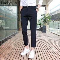 [READY STOCK] Cropped Pants Men Korean Fashion Slim black Pants Seluar Kerja Lelaki Grey Casual office Pants