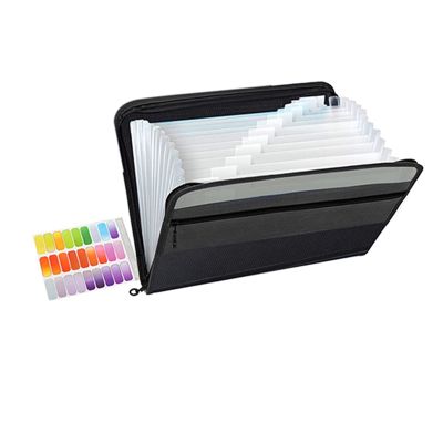 2X 13 Pockets Expanding File Folder A4 Plastic Document Wallet Organizer for Personal Office Stationary Storage(Black)