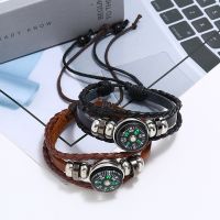 Pu Leather Compass Outdoor Camping Tactical Wrist Survival Adventure Woven Wristband