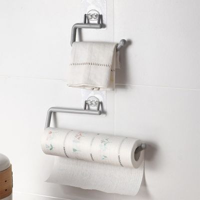 1/2/3/5 Kitchen Paper Holder Plastic Wall Mount Self-adhesive Towel Rag Preservative Film Rack Punch-free Hanging Tissue Roll