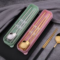 3pcs Dinner Cutlery Set Stainless Steel Outdoor Travel Tableware Fork Spoon Tourist Dinnerware Chopsticks With Box Kitchen Tools Flatware Sets