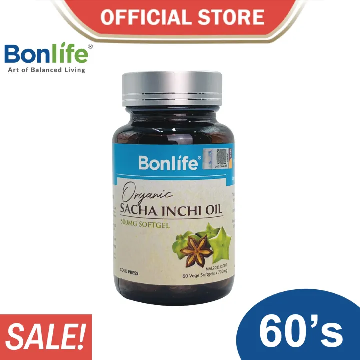 【Bonlife 】Bonlife Organic Sacha Inchi Oil Softgel  (60's x 500mg)  Sacha Inchi Oil Original Vege Fish Oil Omega 3, 6, 9-Reduce Cholesterol 3H, Psoriasis Reduce Visceral fat 印加果油 胆固醇 血压 血糖 内脏脂肪