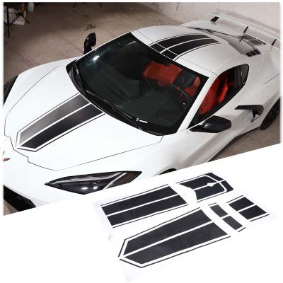รถด้านหน้าด้านหลัง Stripes Decal สติกเกอร์สำหรับ Chevrolet Corvette C8 Z51 Z06 2020-2023 Auto Racing Body Stripe Decal