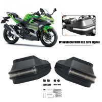 สีเงิน♨Protector พอดีกับคาวาซากิสำหรับ NINJA400สำหรับนินจา400 Z400 Z250 Z 400ที่ป้องกันมือป้องกันกระจกบังลมพร้อมไฟเลี้ยว LED