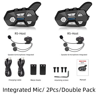 WAYXIN 2PCS Bluetooth Intercom FM Motorcycle Bluetooth Helmet Intercom Headset 1200M R5