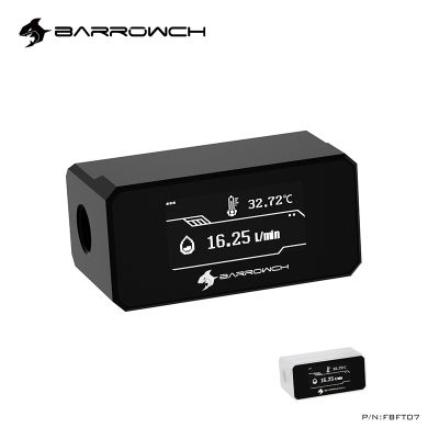 BARROWCH Computer Temperature Flow Meter,Custom Liquid Loop Build OLED Flowmeter, Monitor System,FBFT07