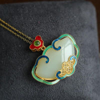 Hetian Jade Coin Ruyi Pendant Female Jade Necklace S925 Sterling Silver Retro Ethnic Chinese Style Jewelry to Give Mom