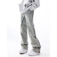 Fast Shipping Spot Nis Niche Make Old Water Washing Side Open Zipper Micro -Flared Jeans New Straight Tube Thin Trousers